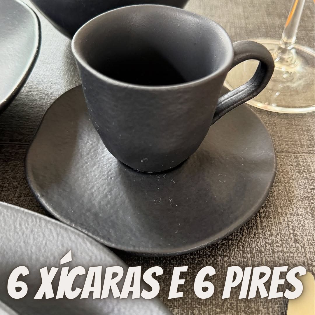 Porto Brasil Conjunto com 6 Xícaras de Café com Pires Orgânico Onyx 120ml