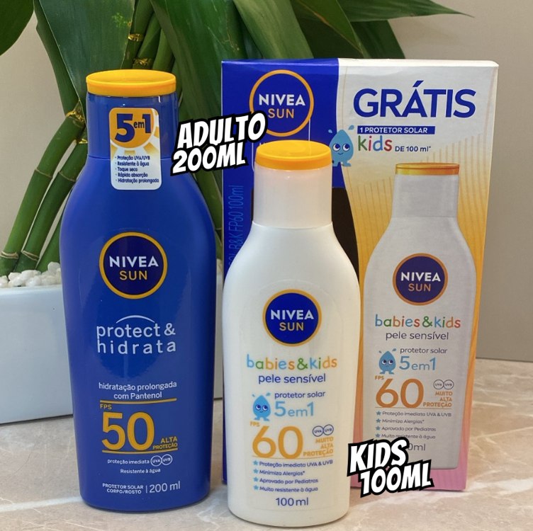 Kit NIVEA SUN Protetor Solar Protect & Hidrata FPS50 200ml + Protetor Solar Kids Sensitive FPS60 125ml, Nivea