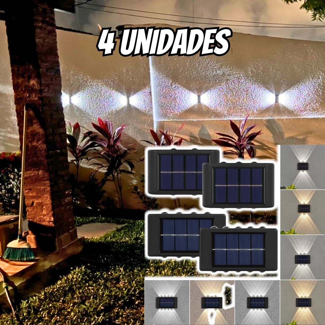 Kit 4x Arandela Solar 2 Focos Parede Slim 10 Fachos Led Externa Branco Quente Frio (Branco)