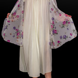 Nachthemd hgelb ME Kurzarm Negligeemantel w m bunten Blumen transp kurz (4)