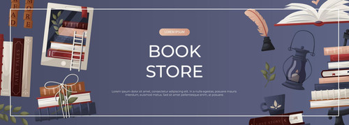 promo banner with stack of books globe inkwell quill plant lantern ebook world book day bookstore bo.jpg