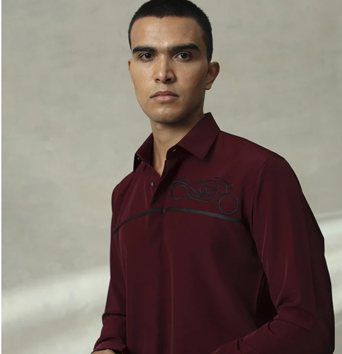 Wine Embroidered Regular Slim Fit Cotton Men Shirt India.png