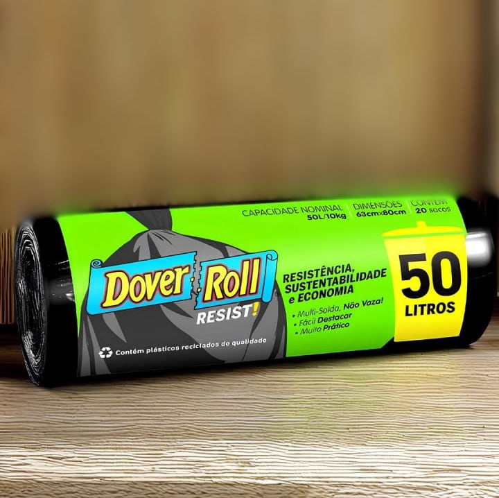 Dover-Roll Resist! 50L Preto, Rolo com 20 Sacos para Lixo