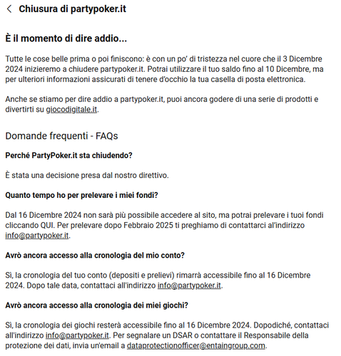 chiusura partypoker
