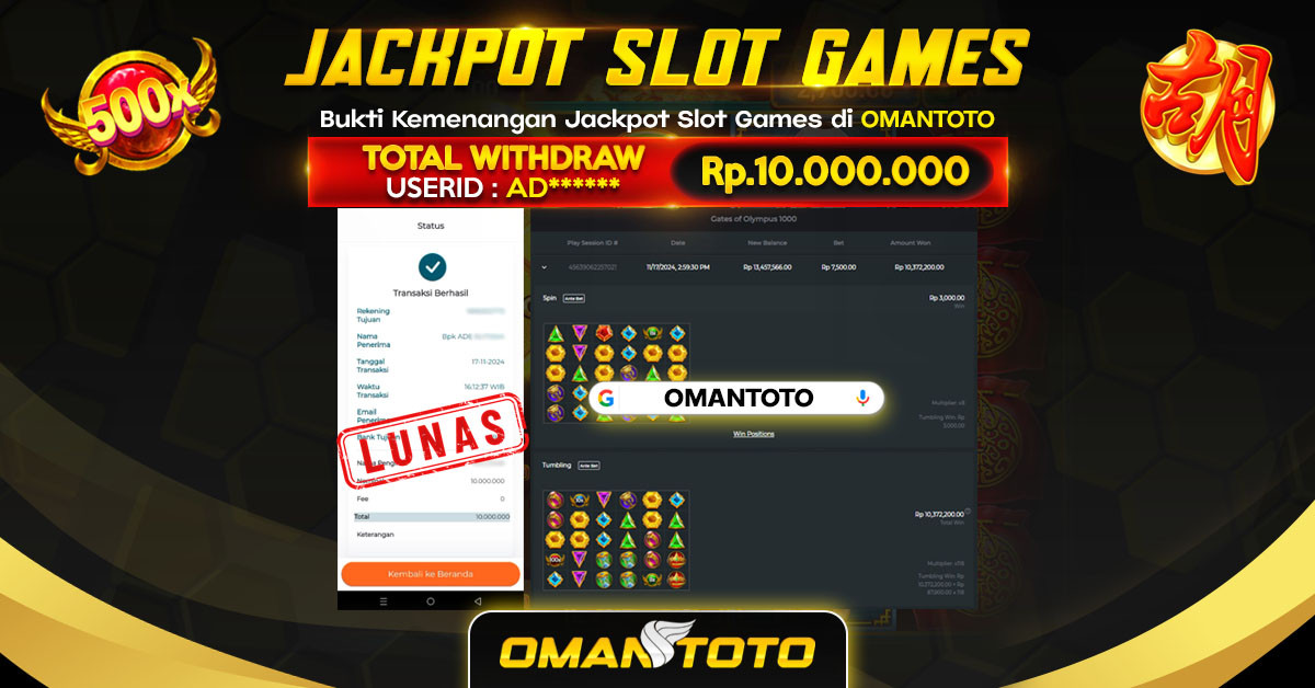 OMANTOTO JACKPOT SLOT GAMES Rp. 10.000.000,-