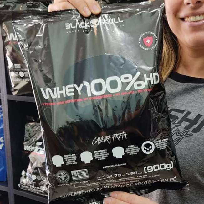 Whey 100% Hd Refil Black Skull – 900g (wpc, Wpi E Wph) Sabor Morango