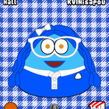 Me as a pou, grinning at the hall