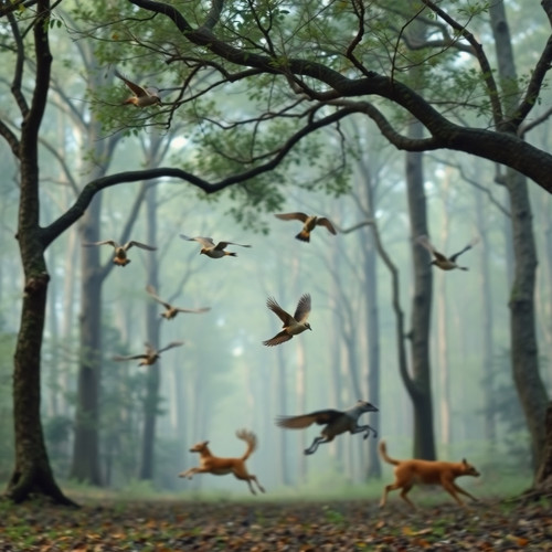 Unusual, original fine art photography birds flying, trees swinging, forest animals running; Associa.jpg