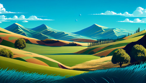 Idyllic rural scene green meadow and sunset sky ,generative artificial intelligence.jpg