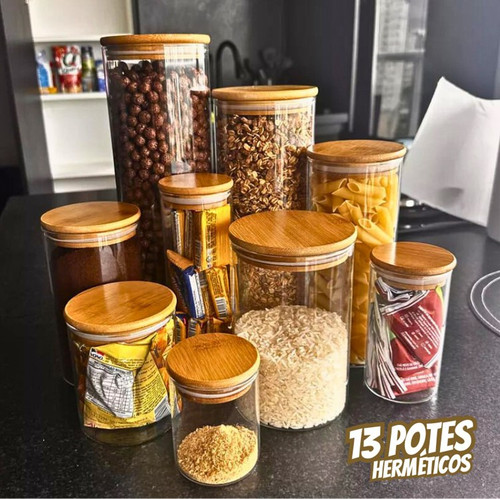 13 Potes Vidro Mantimentos Herméticos Com Tampa Bambu Alta Resistência Epsilon Eps 709.jpg