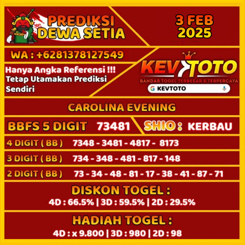 Prediksi Togel Toto 4D Carolina Evening Senin 3 Februari 2025.jpg