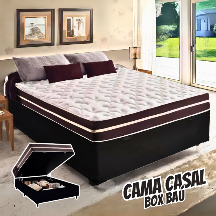 Cama Box Baú Casal mais Colchão De Molas Prime Colchões Classic Superlastic 138x188x64 Preto