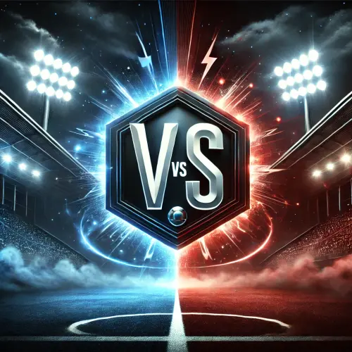 DALL·E 2025 01 31 15.01.48 A dramatic 'versus' (VS) graphic for a football match between two teams. .webp