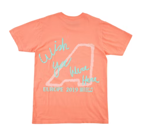 Travis Scott Astroworld Tour London Wish You Were Here T Shirt Salmon 2.png