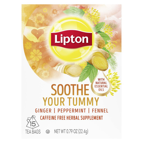 Lipton Soothe Your Tummy Herbal Supplement Ginger Peppermint and Fennel Caffeine Free 15 Count Box a.jpg