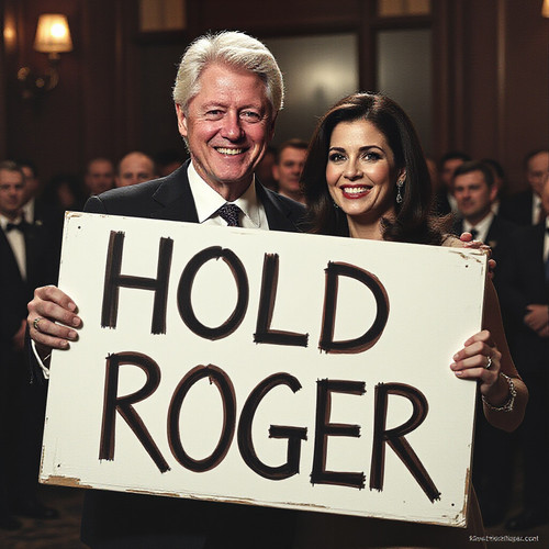 bill clinton and monica lewinsky hyperealistic hold a sign ROGER.jpg