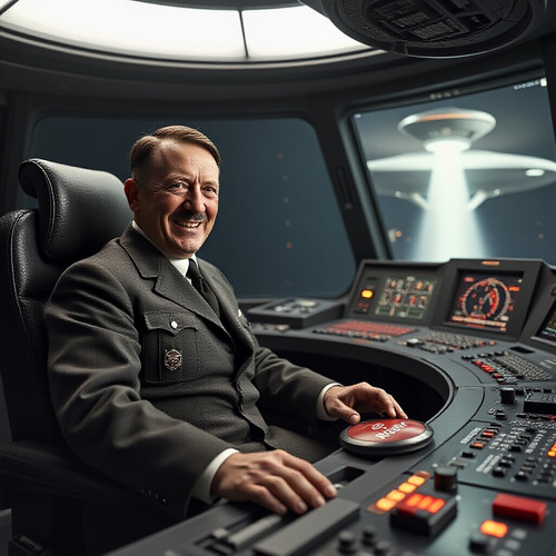 hyperrealistic adolf hitler sits in a command center of a UFO smiles and pushes a button with the wo.jpg