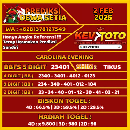 Prediksi Togel Toto 4D Carolina Evening Minggu 2 Februari 2025.jpg