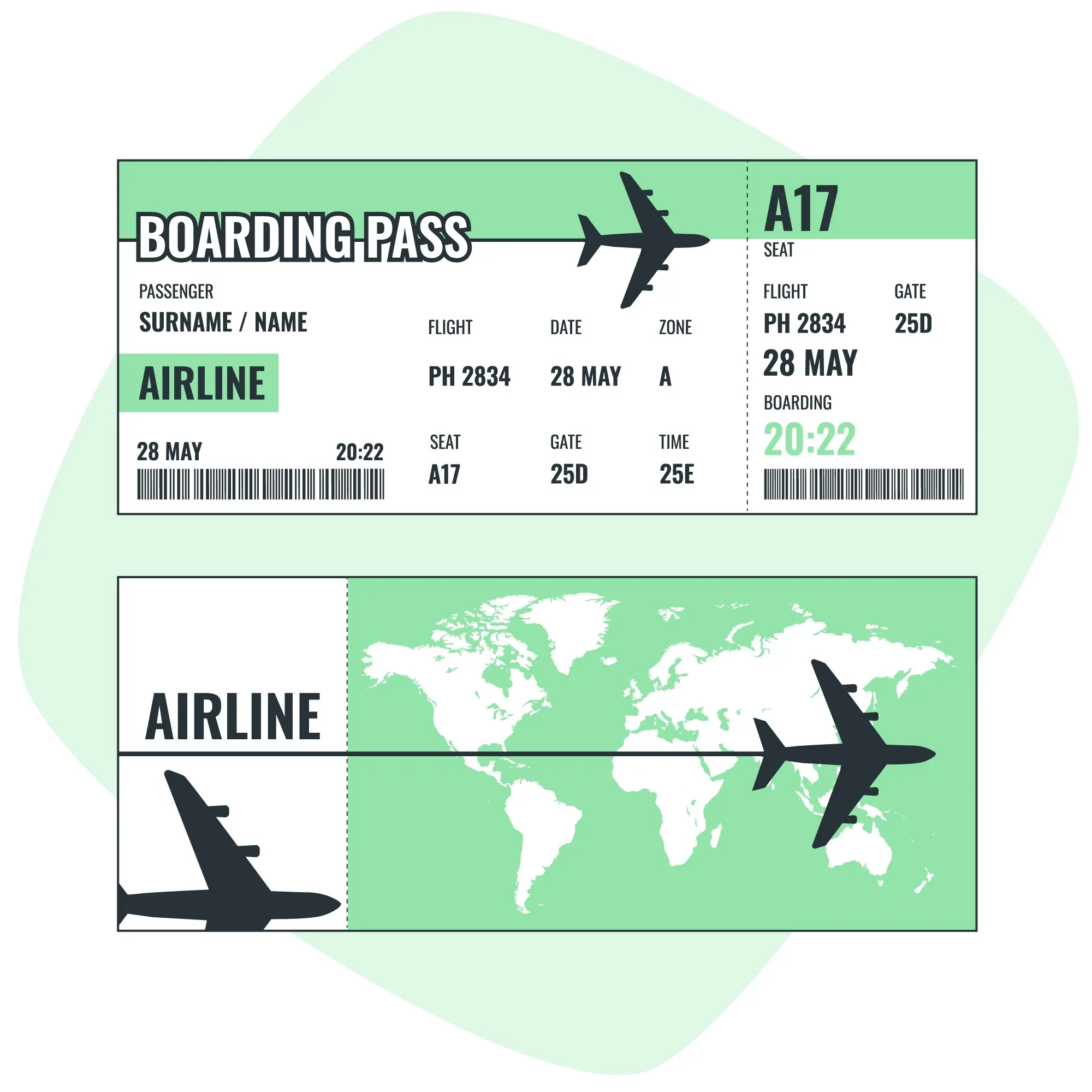 plane ticket concept illustration شماره پرواز