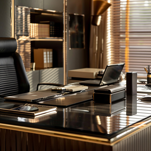 there is desk with laptop phone it generative ai.jpg