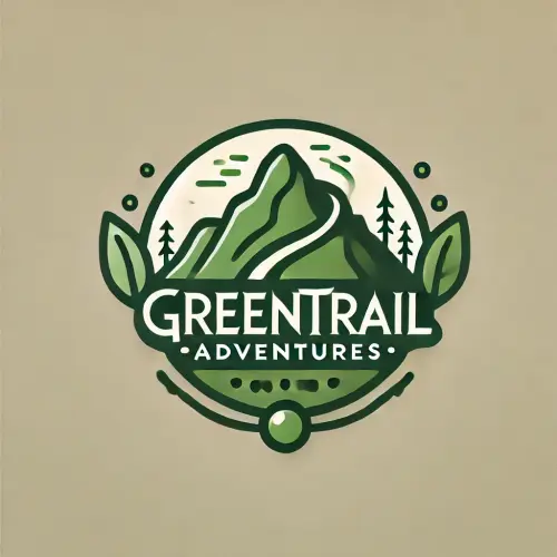DALL·E 2025 01 30 12.22.32 A minimalist logo for 'GreenTrail Adventures', featuring a stylized mount.webp