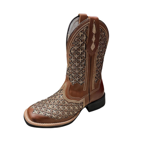 Bota Texana FEMININA Passo Livre Dakar Chocolate Com Glitter (3).jpg