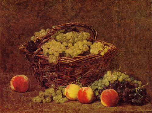 Fantin Latour Henri Basket of White Grapes and Peaches