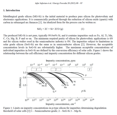 Metallurgical Si purity, and effect of impurity removal on solar cell efficiencies