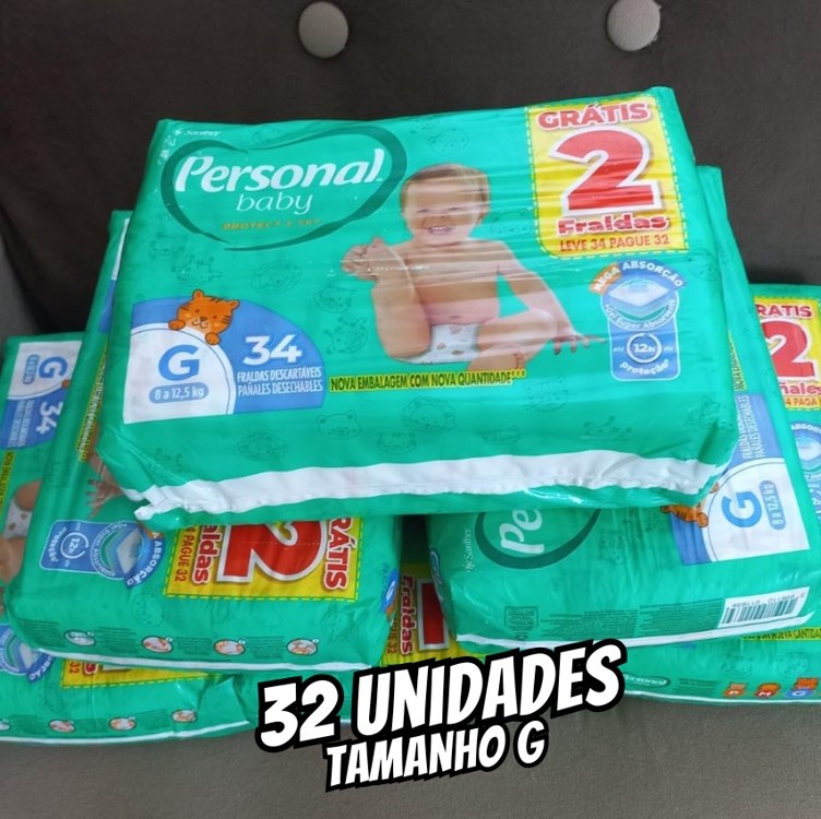 Fralda Infantil Personal Baby Protect e Sec G Mega 9x34pads Leve 34 pague 32 Unidades