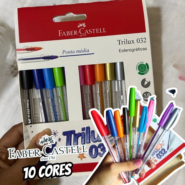 Caneta Esferográfica Colorida, Faber-Castell, Trilux Colors, SM/032ESC10, 10 Cores