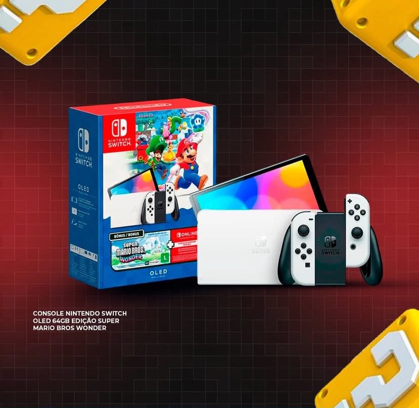 Nintendo Switch Oled + Super Mario Bros. Wonder + 12 Meses Assinatura Nintendo Switch Online