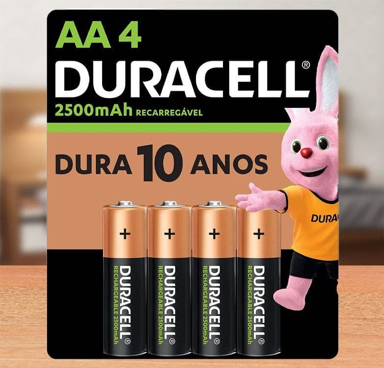 Pilha Recarregável AA Pequena DURACELL Com 4 Unidades