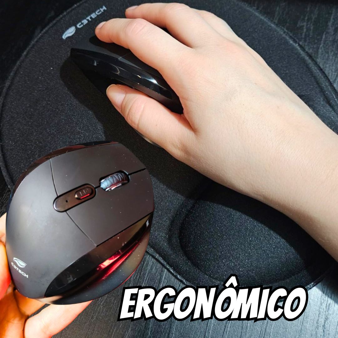 C3Tech Mouse sem fio Preto M-W120BK – formato ergonomico projetado para oferecer conforto, com 6Botoes, ate 1600DPI ajustavel, WIFI