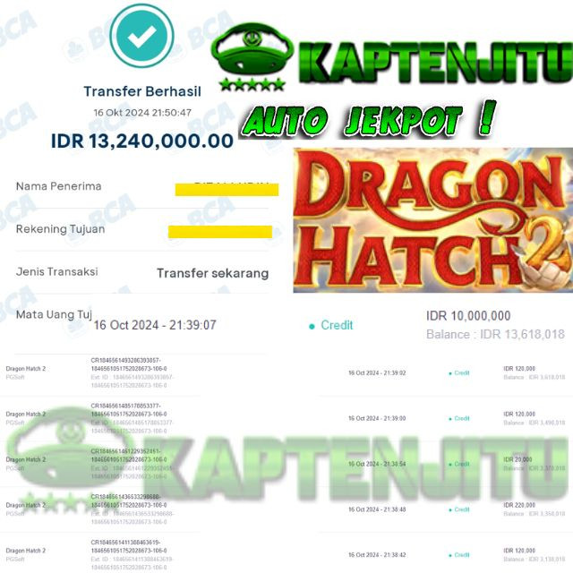SELAMAT KEPADA ID XXXX JACKPOT PERMAINAN DRAGON HATCH 2 PG SOFT DI WEB KAPTENJITU