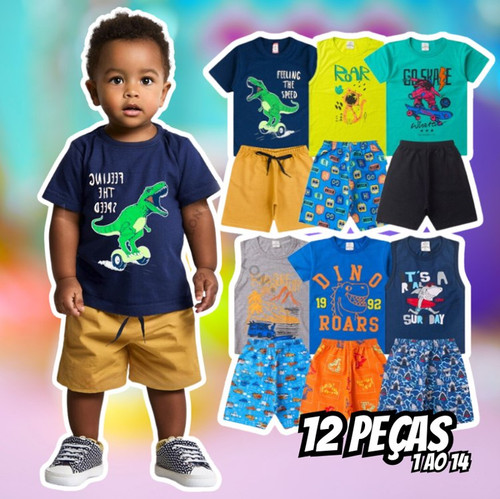 Kit 12 Peças De Roupa 1 Ao 14 Masculino 6 Camiseta +6 Shorts.jpg
