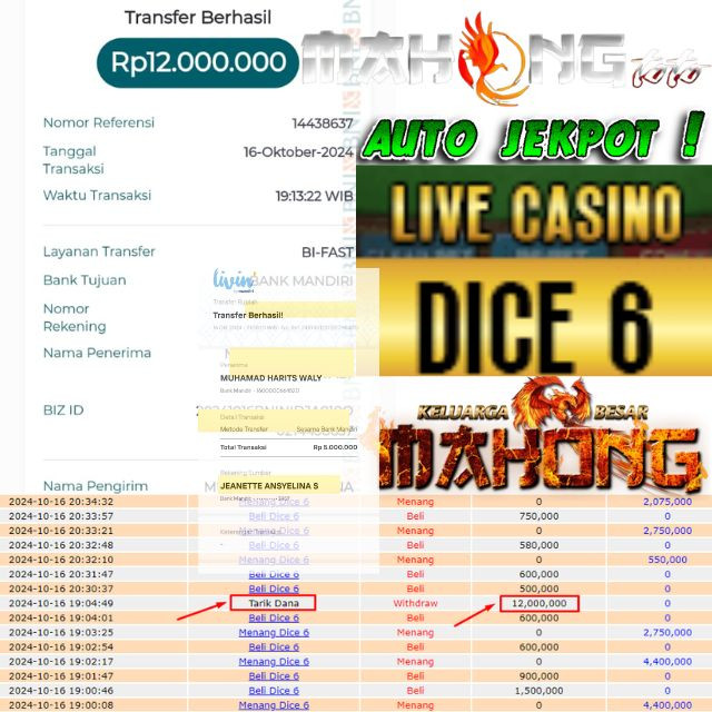 SELAMAT KEPADA ID XXXX JACKPOT PERMAINAN LIVE GAME DICE 6 DI WEB MAHONGTOTO