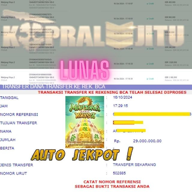 SELAMAT KEPADA ID XXXX JACKPOT PERMAINAN Mahjong Ways2 PGSoft DI WEB KOPRALJITU