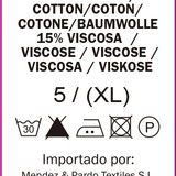 85% cotton 15% viscose Care label