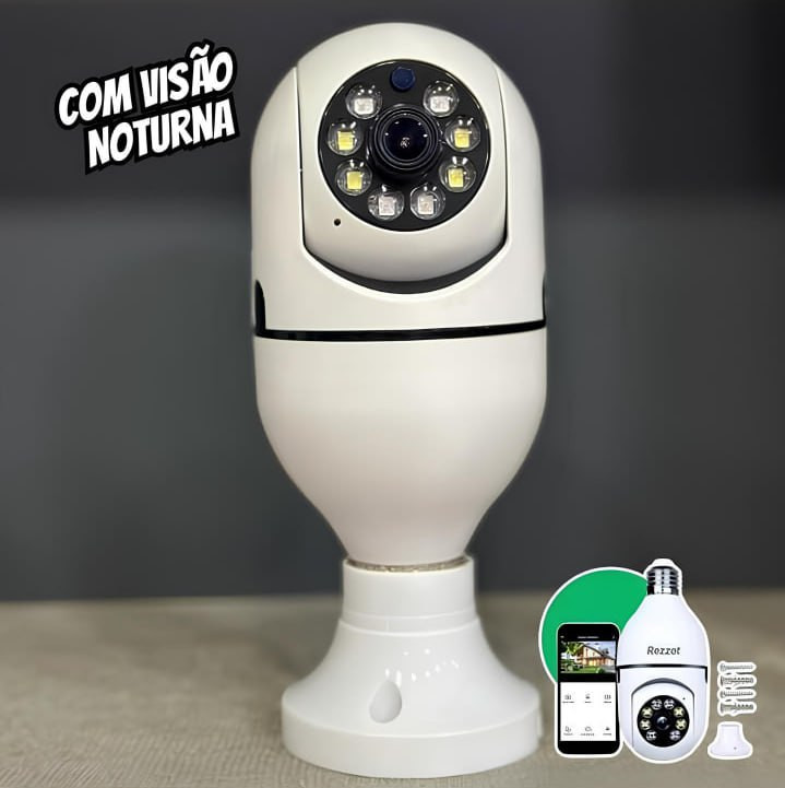 Câmera De Segurança Rezzet Lâmpada Ip Wifi Com Visão Noturna Interna Externa App Yoosee Espiã 360º Cor Branco