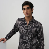 Men's Dark Grey Paisley Print Tencel Premium Party Wear Shirt.png