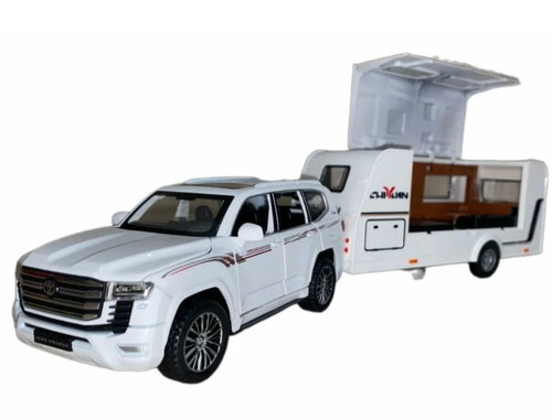 Метална кола Toyota Ленд Крузер с каравана 300, Бяла.jpg