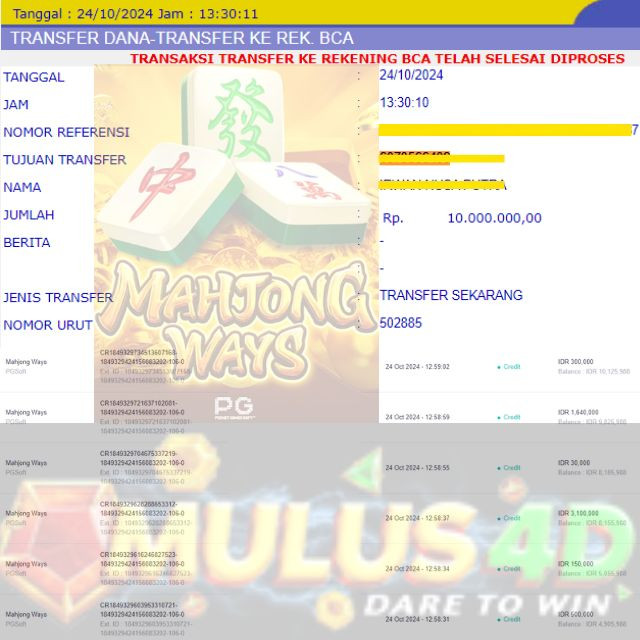 SELAMAT KEPADA ID XXXX JACKPOT PERMAINAN Mahjong Ways Slot - PG Soft DI WEB MULUS4D