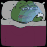 Pepe The Frog 02 Reading a cellphone in bed aka Copium Hopium MAGATs Unbothered Wishful Thinking (An