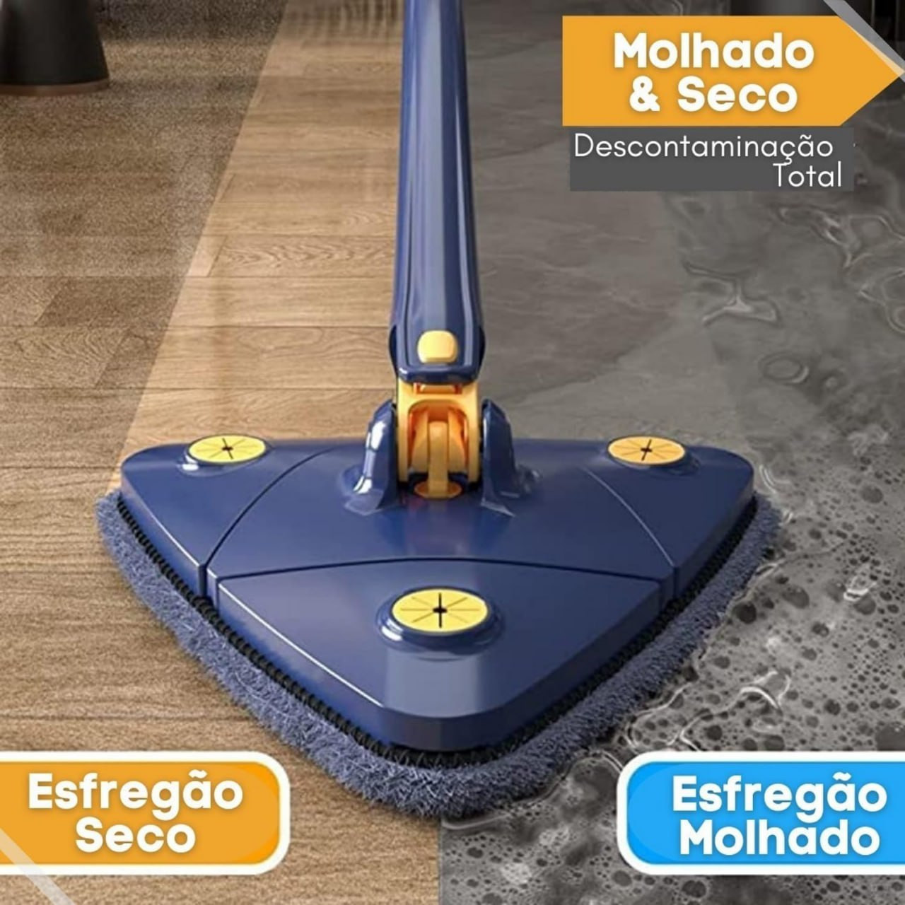 Esfregão Triangular Rodo Mop Giratorio Inox Vassoura Magica Limpeza Secagem de Chão Sequito (Azul)