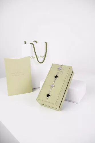 Van Cleef & Arpels Bracelet 18KWhite Gold Vintage 5 Motifs Diamond Onyx Bracelet6.webp