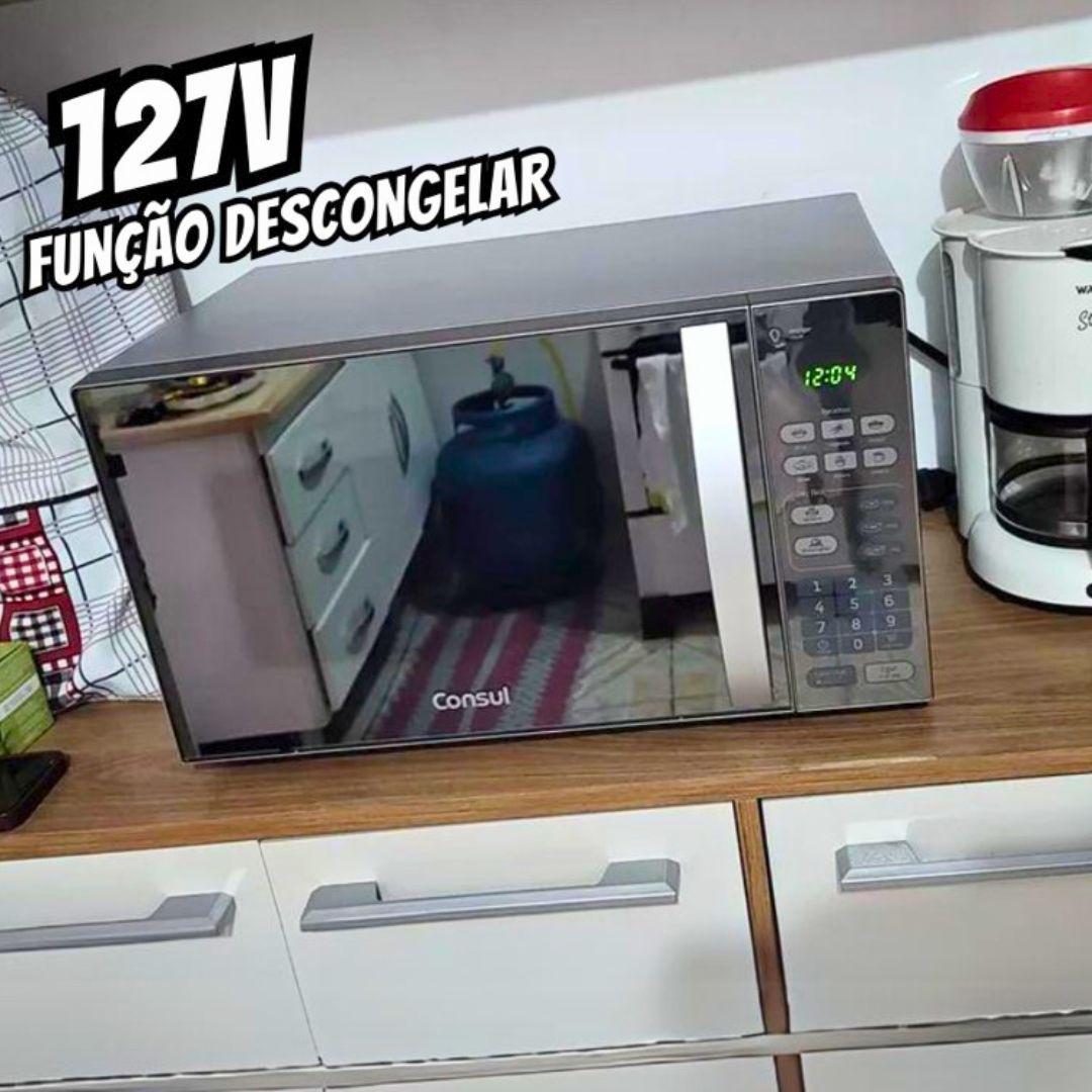 Micro-ondas CM020BF 20 Litros Espelhado com Função Descongelar Cor Cinza e Inox Consul 127V