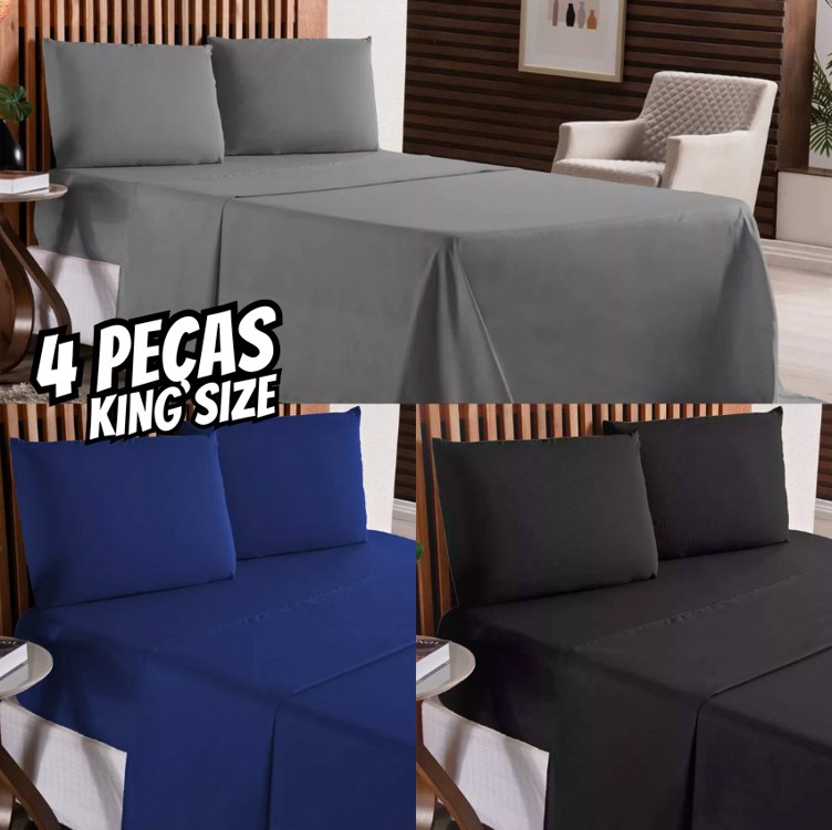 Jogo De Cama Casal King Size 4 Peças Cama Box Toque Macio