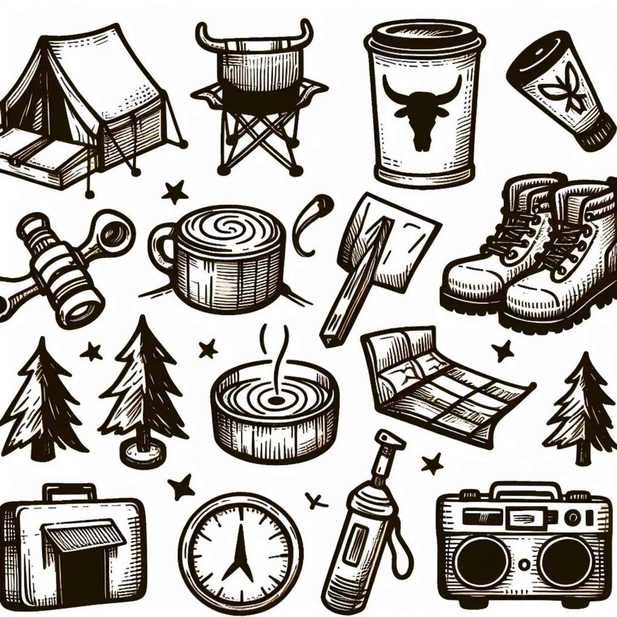 vector illustration drawing style camping icons collection کمپینگ چیست؟ وکتور