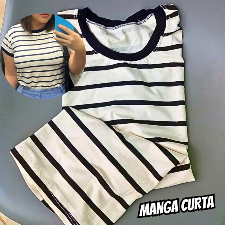 Blusa Feminina Tshirt Camiseta Listrada Minimalista Básica