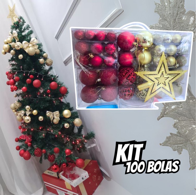 Kit C/100 Bolas De Natal Lisas/foscas/glitter Gold/vermelho